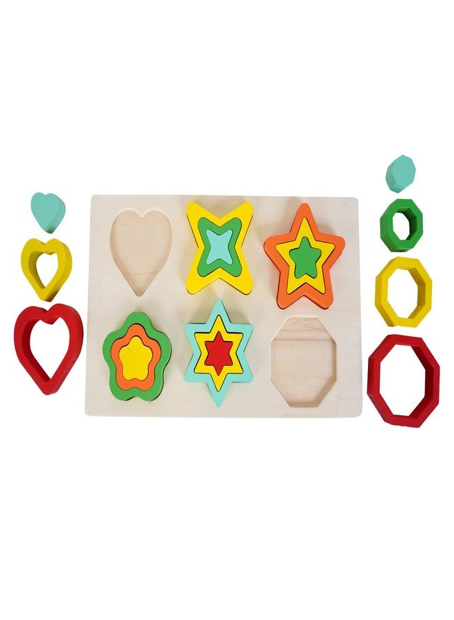 BUFACK Wooden Geometric Shape Sorter Toys for Kids-Wooden Puzzles-Kids Toys for 2-5 Years Girl-6 Different Shapes-Educational Learning Toy, Multicolour (Medium) - Image 4